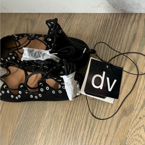 NWT DV by Dolce Vita Black Faux Suede Ballet Flats Ghillie Lace Up Size 10 - Picture 5 of 9